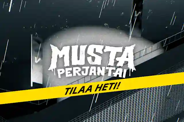 Valkoinen Musta Perjantai -logo valokeilassa. Etuosassa keltainen nauha, jossa teksti:"Tilaa heti!".