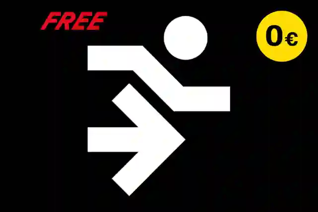 Free delivery in an hour. A figure moves rapidly next to the text in the direction of an arrow. Black background with a large red lightning bolt on the right. The slanted font matches the figure's direction of movement.