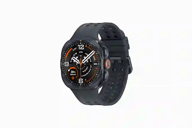 Gray smartwatch with orange details and a perforated sport band.