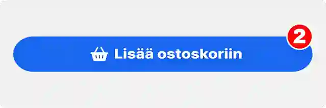 Lägg till i varukorgen-knapp med varukorgikon. Röd märkning med siffran 2 i övre högra hörnet.