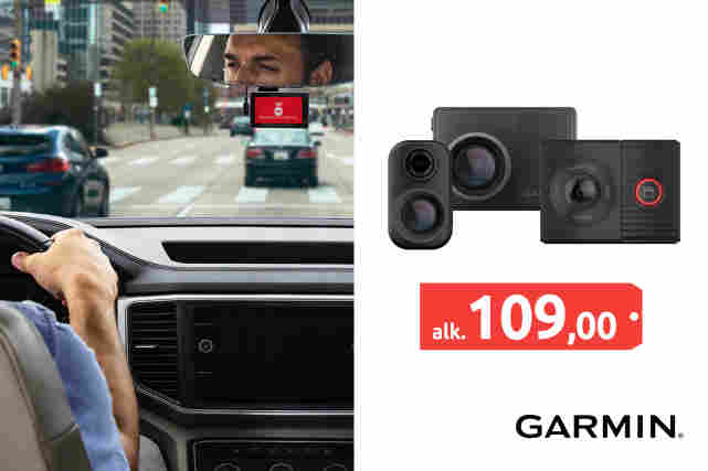 Autoa ajetaan kaupungilla ja Garminin DashCam kuvaa liikennettä. Tutustu Garminin autokameroihin!