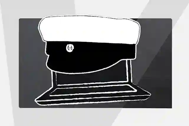 Piirretty ylioppilaslakki läppärin päällä. Taustalla liitutaulu ja harmaa V-logo.