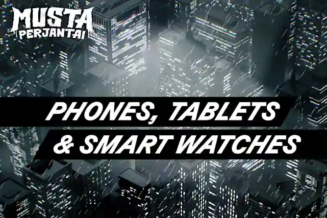 Black Friday campaign banner with the text Phones, Tablets & Watches over an illuminated cityscape.
