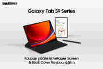 Samsung Galaxy Tab S9 -sarjan tabletti. Kaupan päälle NotePaper Screen ja Book Cover Keyboard Slim.