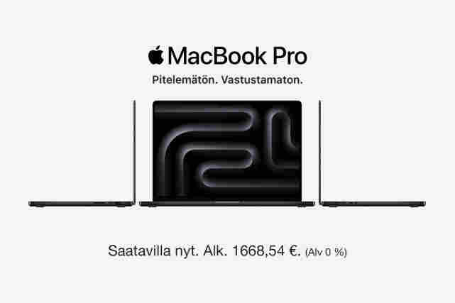 MacBook Pro. Pitelemätön. Vastustamaton. Saatavilla nyt. Alk. 1668,54 €. (Alv 0 %)