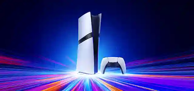 Playstation 5 pro -konsoli ja dualshock-peliohjain.