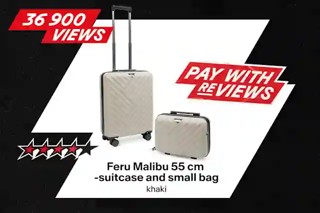 Khaki Feru Malibu 55 cm suitcase and small bag. 36,900 views. 4.5-star rating. Product and redeem label.