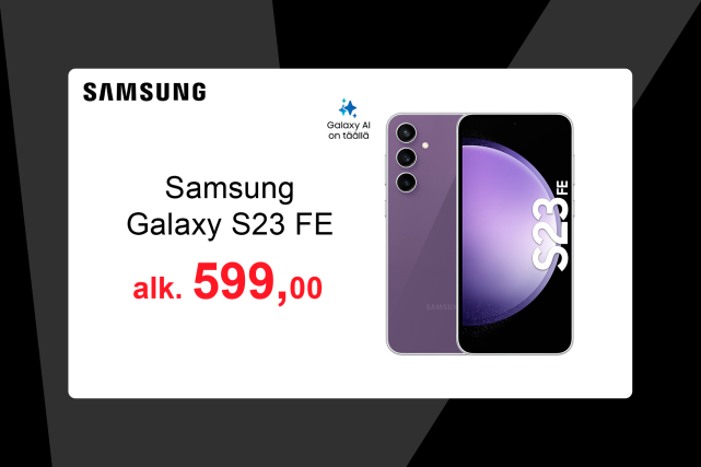 Samsung Galaxy S23 FE -android-puhelin nyt alkaen 599 euroa.