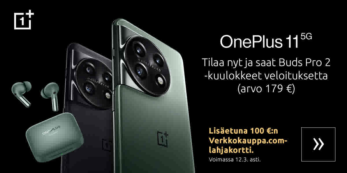 Tilaa nyt OnePlus 11 5g ja saat Buds Pro 2 -kuulokkeet veloituksetta (arvo 179€). Lisäetuna 100 €:n Verkkokauppa.com-lahjakortti. Voimassa 12.3. asti.