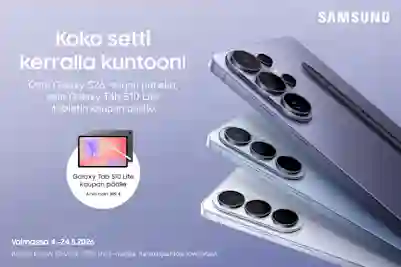 Samsung tarjous. Osta Galaxy S26 -sarjan puhelin, saat Galaxy Tab S10 Lite -tabletin kaupan päälle.