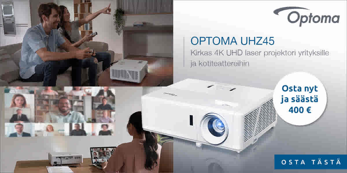 Optoma UHZ45 – Kirkas 4 UHD laser projektori yrityksille ja kotiteattereihin. Osta nyt ja säästä 400 €. Tästä ostoksille!