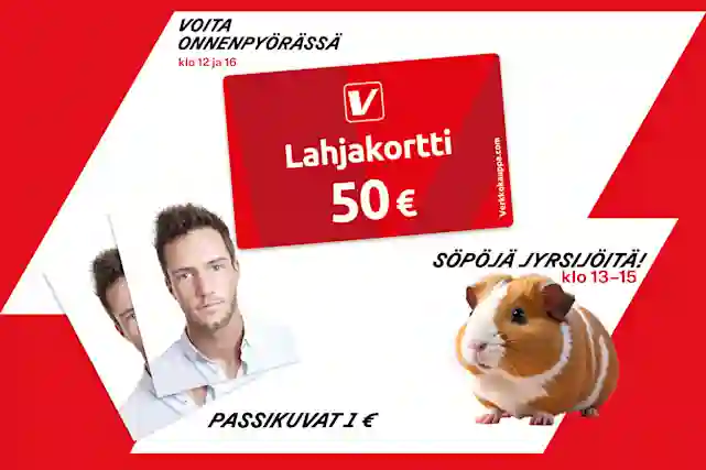 Tapahtumapäivä Oulun myymälässä su 15.6. Kokeile onneasi Onnenpyörässä . Onnenpyörä pyörähtää klo 12 ja klo 16. Tapahtumapäivänä digitaaliset passikuvat vain 1 €. Oulun seudun jyrsijäharrastajat ry esittelee marsuja, hamstereita ja hiiriä klo 13-15.