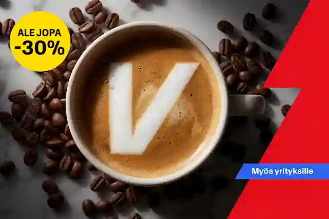 Kahvikuppi ja kahvipapuja. Ale jopa -30%, myös yrityksille.