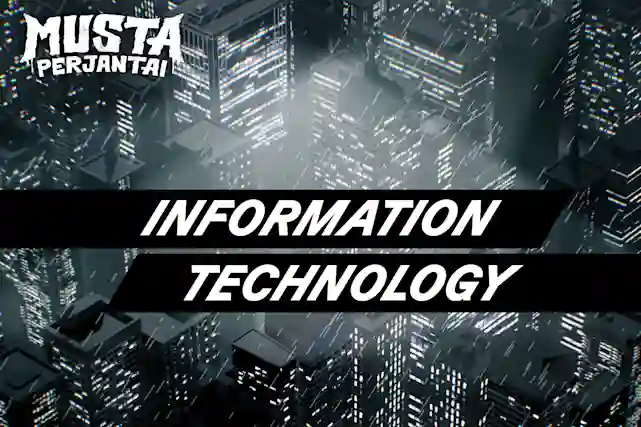 Nighttime cityscape of skyscrapers photographed from above. Text: Black Friday, Information Technology.