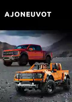 Lego-ajoneuvoja ja teksti ajoneuvot. Tutustu!
