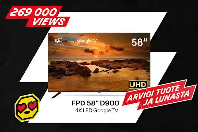 FPD 58 tuuman D900 4K LED Google TV -televisio. 269 000 katselukertaa. Arvioi tuote ja lunasta.