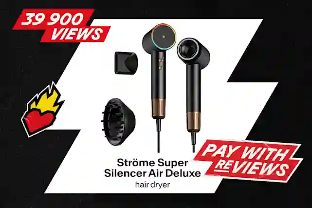 Strome Super Silencer Air Deluxe hair dryer and accessories. 39,900 views. Viral Payback campaign, product review and redemption.