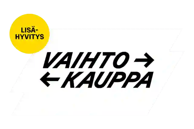 Vaihtokauppa-logo ja lisähyvityspallura.