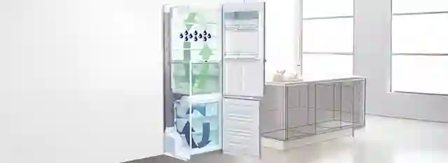 Kuvassa Liebherrin jääkaappipakastin jossa näytetään miten DuoCooling toimii.