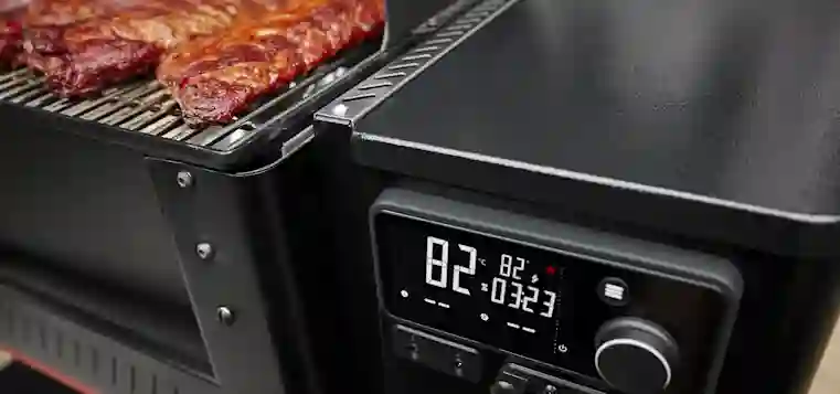 Pellet grill in use.