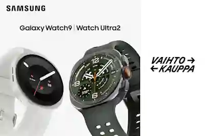Samsung Galaxy Watch9 och Watch Ultra2 smartklockor med vita och gröna armband. Vaihtokauppa.