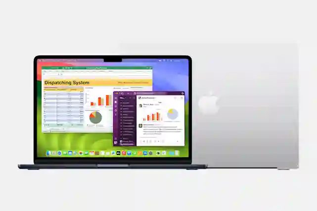 Apple MacBook Air 13 M3 edestä ja takaa, näytöllä Microsoftin ohjelmat auki ikkunoissa