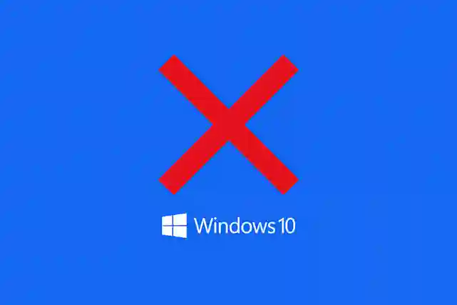 Punainen iso X ja windows 10 -logo.