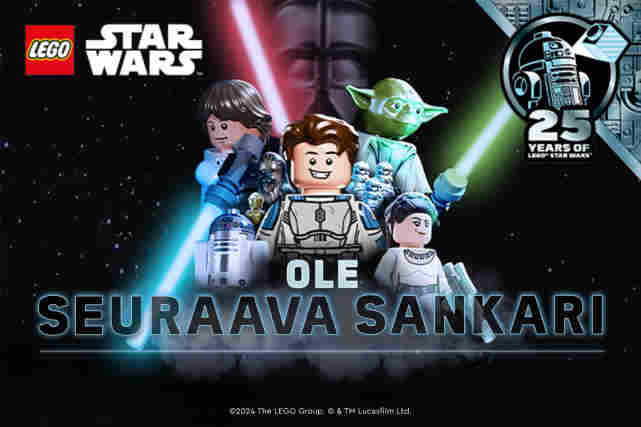 LEGO Star Wars. Teksti:"Ole seuraava sankari. 25 yeats of LEGO Star Wars". Kuvassa Star Wars -Lego hahmoja.