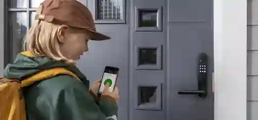 Woman using a smart lock.