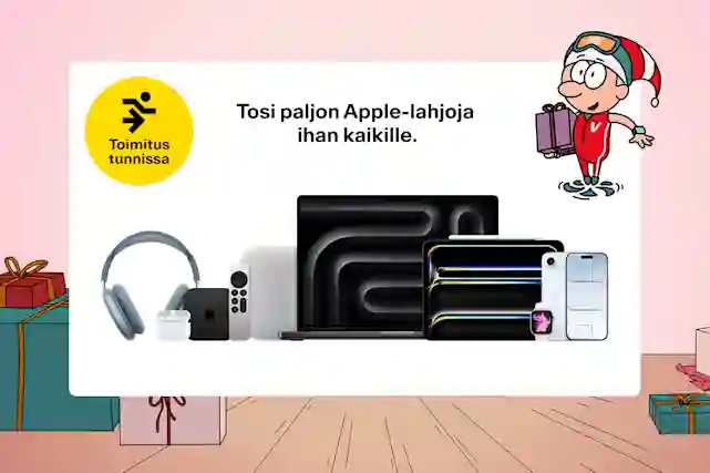 Apple Tosi paljon Apple-lahjoja ihan kaikille. Toimitus tunnissa, Tonttu suosittelee Applen tuoteperheen lahjoja.