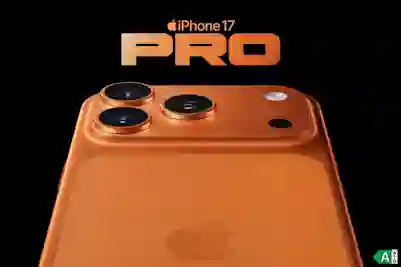iPhone 17 pro - Kuvassa uusi oranssi iPhone 17 pro puhelin.