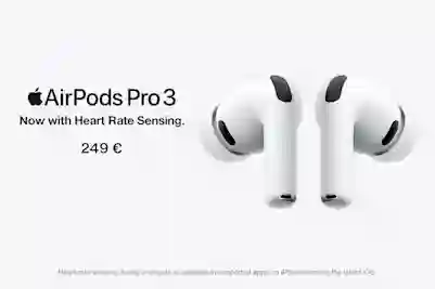 Apple AirPods Pro 3 wireless earbuds in white. Now with heart rate monitoring. 249 euros.