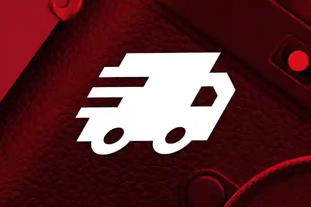 Pakettiauto-logo. Toimita vaihtolaitteet Kamerastore myymälään tai lähetä paketissa.