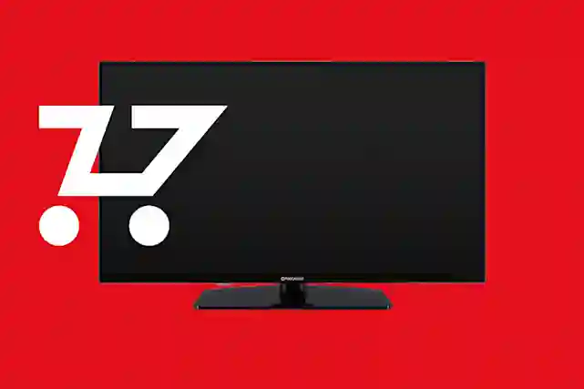 Tausta on Verkkokauppa.comin punainen, ja keskellä on kuva Procaster merkkisestä televisiosta. Television päällä kuva ostoskärrystä, joka viistossa nopean etenemisen takia.