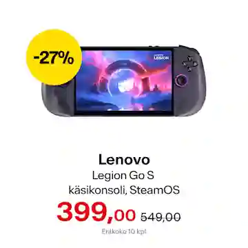 Lenovo Legion Go S käsikonsoli, SteamOS 399,00 € (norm. 549,99 €). Eräkoko 10 kpl. Vain Helsingin myymälästä superlauantaina.