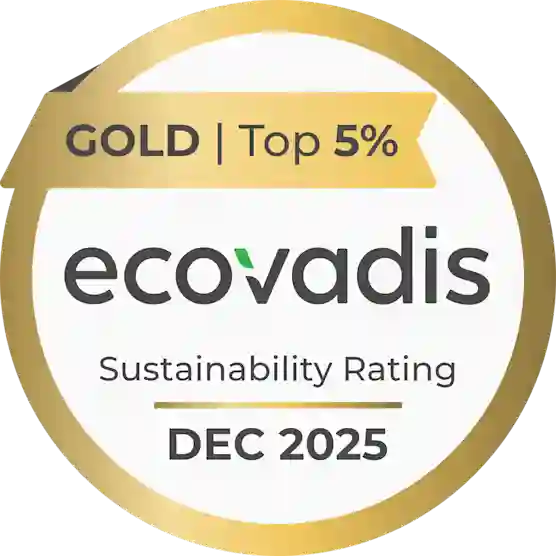 Teksti:"Gold 2025 ecovadis - Sustainability Rating".