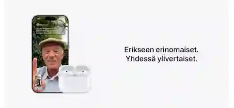 iPhone displaying a video call in a garden and AirPods Pro headphones. Text: Great separately. Unbeatable together.