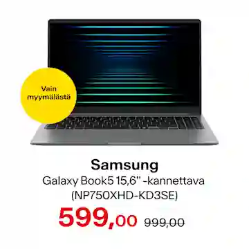 Samsung Galaxy Book5 15,6" -kannettava. 599 € (norm. 999€). Vain myymälästä