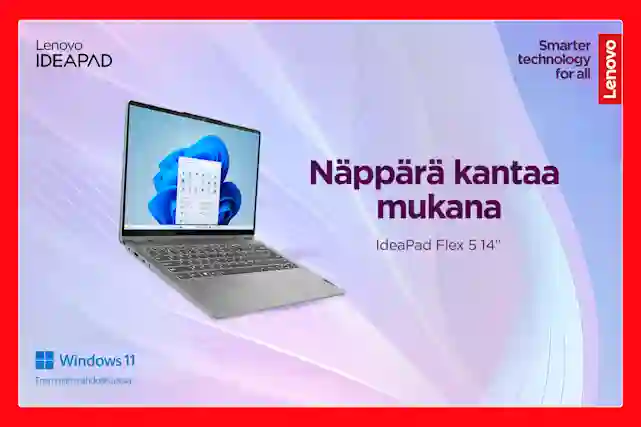 Kannettava tietokone. Näppärä kantaa mukana, Lenovo IdeaPad Flex 5 14 tuumaa, Windows 11.