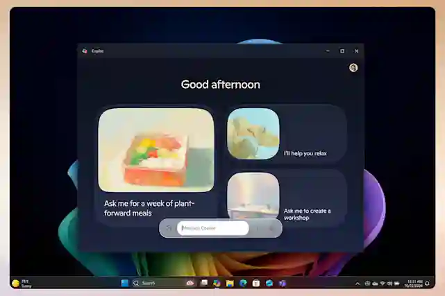 Windows 11 työpöytä, jossa Copilot ikkuna auki.