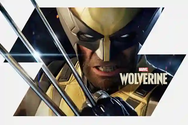 Supersankari Wolverine keltaisessa ja mustassa naamiossa metallisilla kynsillä.