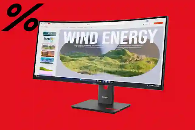 % -merkki ja keskellä kuvaa tietokonenäyttö. Ostoksille!