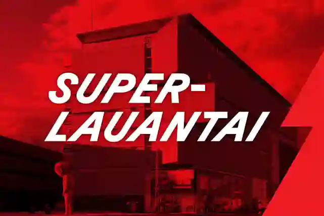  Punainen kampanjakuva: Verkkokauppa.comin Helsingin myymälä taustalla ja teksti ‘SUPERLAUANTAI’.”