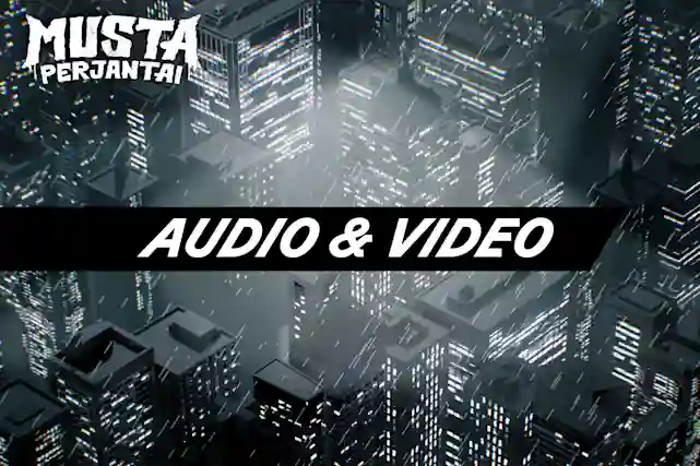 Nighttime cityscape of skyscrapers shot from above. Text: Black Friday, Image and sound.