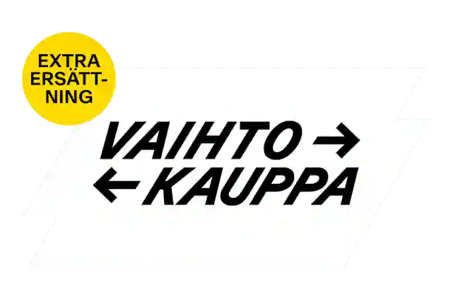 Vaihtokauppa-logotyp och bubbla för extra inbytesbonus.