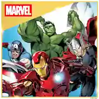 Marvel-supersankarit: Hulk, Kapteeni Amerikka, Iron Man ja Thor toimintakohtauksessa kaupunkimaisemassa.