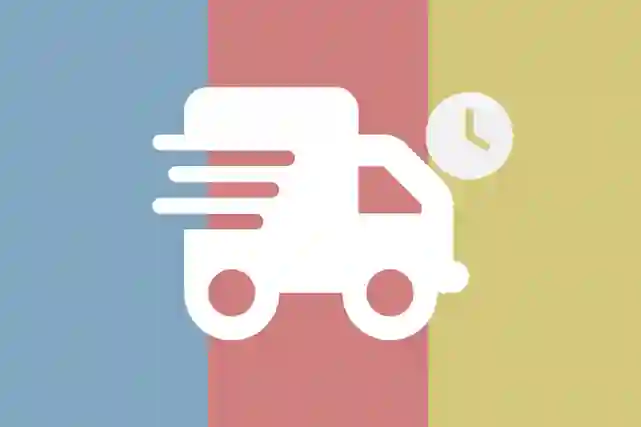 B2B nopeat toimitukset. Pakettiauto jonka yläpuolella kello -logo.