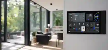 En smart central display på väggen i vardagsrummet