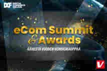 Ecom summit & awards - Äänestä vuoden verkkokauppaa, teksti. Verkkokauppa.com -logo ja Digital commerce finland -logo.