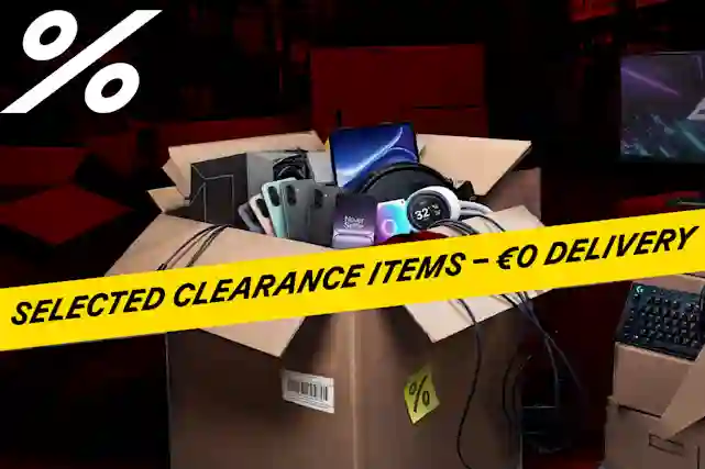 Boxes full of electronics like smartphones, laptops, and headphones. Selected clearance items - free delivery.